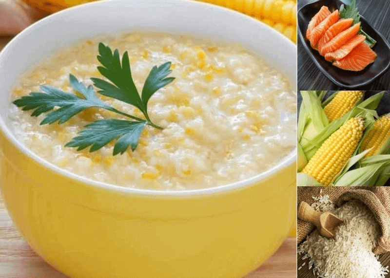 cháo ngô ngọt với cá hồi
