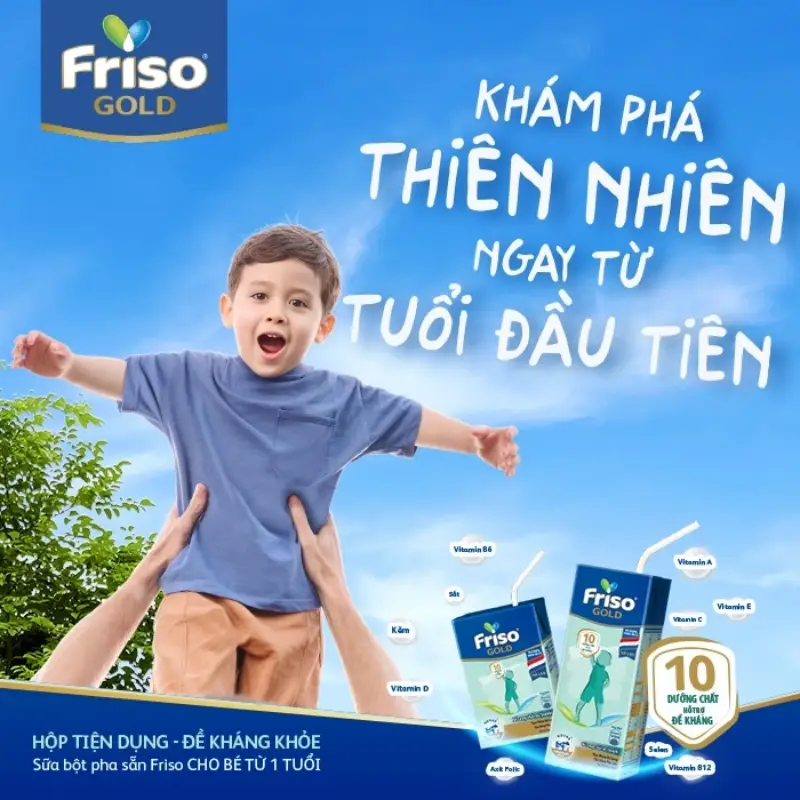 Sữa dành cho trẻ táo bón Friso Gold pha sẵn thuận tiện để bé mang theo khi đi học hoặc đi chơi.